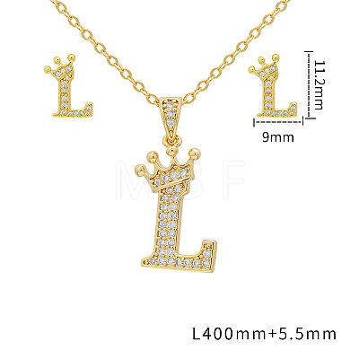 Brass Micro Pave Clear Cubic Zirconia Pendant Necklaces & Stud Earrings Sets FS-WG8C370-12-1