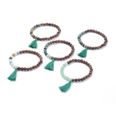 Natural African Turquoise(Jasper) Stretch Charm Bracelets BJEW-JB03415-1