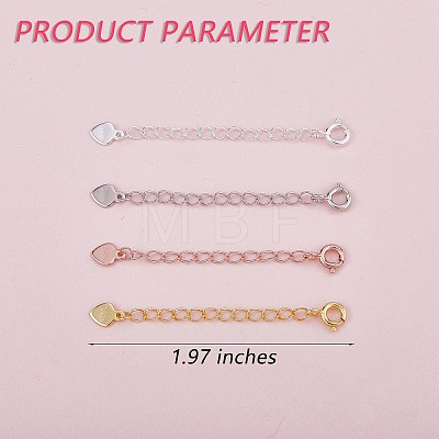 4 Pieces Extension Chain with Spring Clasp Sterling Silver Extender Chains Necklace Bracelet Anklet Removable Chain Extenders Charms for DIY Jewelry Making Accessories JX627A-1