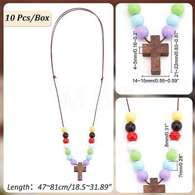 Wood Cross with Acrylic Beaded Pendant Necklaces for Women NJEW-AB00012-1