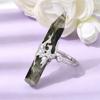 Natural Peridot & Brass Cuff Rings for Women RJEW-G374-01P-09-1