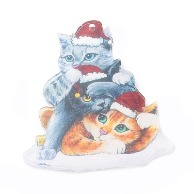 Christmas Cat Shape Acrylic Pendant Decoration HJEW-E007-01G-08-1