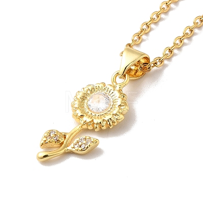 Clear Cubic Zirconia Flower of Life Pendant Necklace & Diamond Stud Earrings SJEW-M099-06G-1