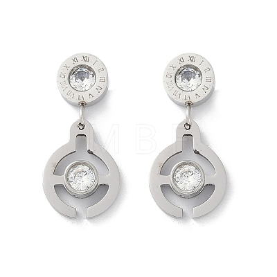 Flat Round 304 Stainless Steel Micro Pave Clear Cubic Zirconia Dangle Stud Earrings EJEW-Z089-28P-1