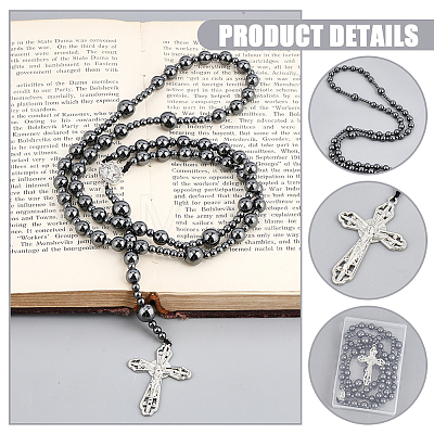 Synthetic Non-Magnetic Hematite Round Rosary Bead Necklaces HJEW-DC00191-1