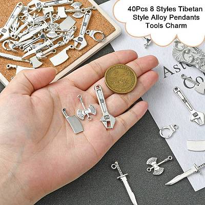 40Pcs 8 Styles Tibetan Style Alloy Pendants TIBEP-YW0001-75-1