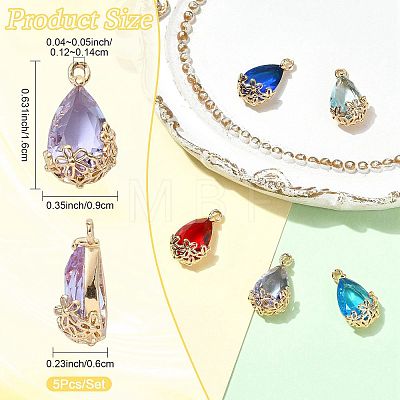 5Pcs 5 Colors Transparent Glass Pendants GLAA-FS0002-74-1