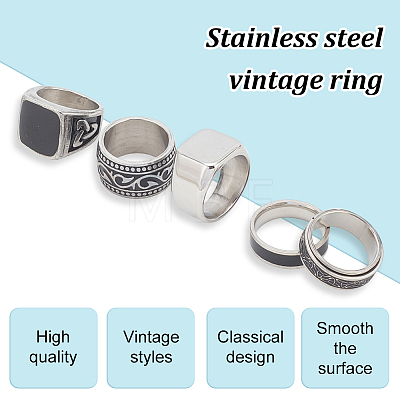 5Pcs 5 Styles 304 Stainless Steel Sailor's Knot Rotating Finger Rings RJEW-AN0001-13-1
