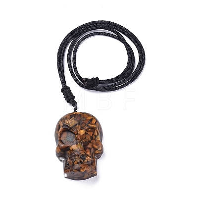 Halloween Skull Natural Gemstone Pendant Necklaces NJEW-P253-A-1