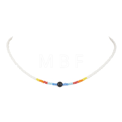 Glass Seed Beaded Necklace & Braided Beaded Bracelet SJEW-JS01283-01-1