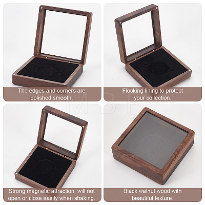 Square Wooden Single Coin Presentation Boxes CON-WH0086-101-1