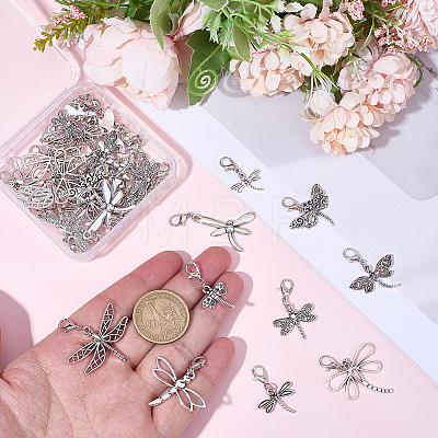 40Pcs 10 Styles Alloy Dragonfly Pendant Decorations HJEW-BM00039-1