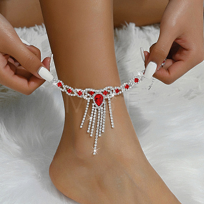 Bowknot Tassel Alloy Rhinestone Anklets for Women WGEE1E3-02-1