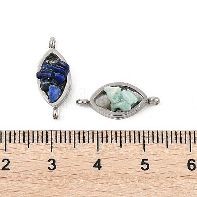 Natural Mixed Gemstone Chip 304 Stainless Steel Horse Eye Connector Charms KK-P300-12P-1