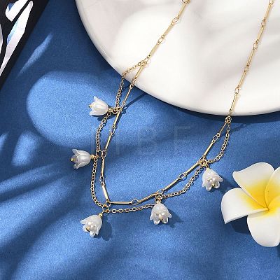 Shell Pearl & Acrylic Flower Bib Pendant Necklaces NJEW-TA00169-1