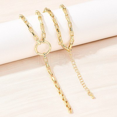 Brass Box Chain Y Lariat Necklaces NJEW-H087-05G-1