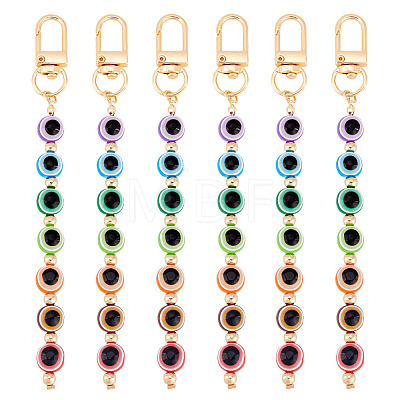 6Pcs Evil Eye Resin Round Tassel Pendant Decorations KEYC-AR0001-16-1