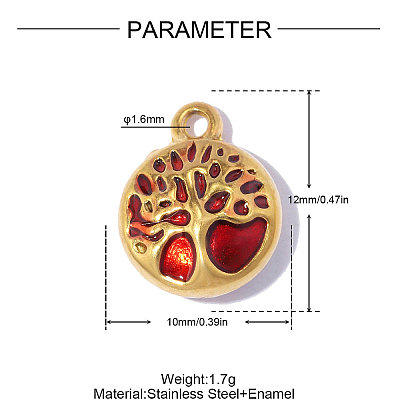 304 Stainless Steel with Red Enamel Charms SA-OY001-22G-1