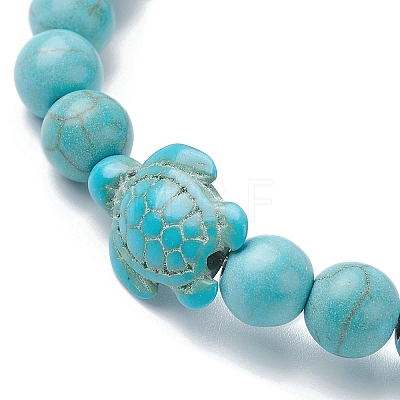 Synthetic Turquoise Turtle Beaded Stretch Bracelet BJEW-JB09699-03-1