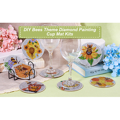 DIY Bees Theme Diamond Painting Acrylic Cup Mat Kits DIY-TAC0012-72-1