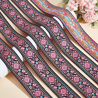 Flat Embroidery Floral Polyester Ribbons OCOR-WH0067-92C-1