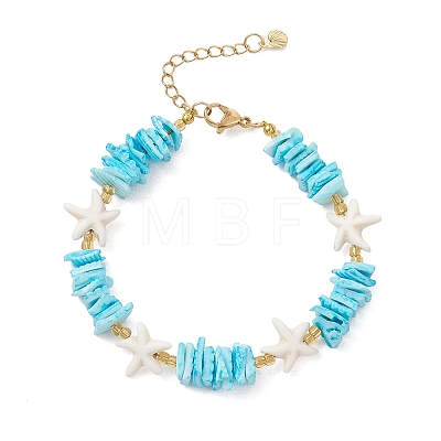 Synthetic Turquoise & Natural Sea Shell Beaded Bracelets for Women BJEW-JB13585-1