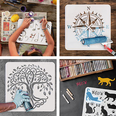 7Pcs 7 Styles PET Hollow Out Drawing Painting Stencils DIY-WH0394-0008-1