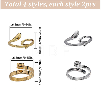 SUNNYCLUE 8pcs 2 style Octopus Alloy & Steel Cuff Rings Sets RJEW-SC0001-18-1