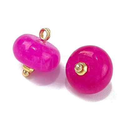 Natural White Jade Dyed Saucer Charms with Rack Plating Golden Tone Brass Bails KK-B103-17B-02-1