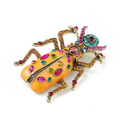 Beetles Enamel Pin with Rhinestone JEWB-P016-06AG-02-1