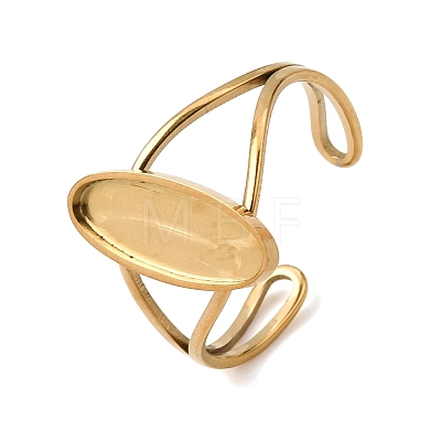Oval 304 Stainless Steel Open Cuff Bangle Makings with Bezel Tray SA-CBABF3F-02G-02-1