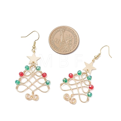 Brass Glass Dangle Earrings EJEW-TA00735-1