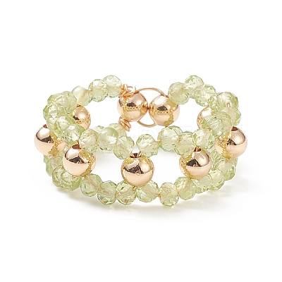 Gemstone & Brass Braided Beaded Circle Ring Wrap Stretch Ring for Women RJEW-JR00542-1