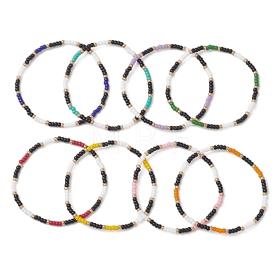 8Pcs Glass Seed Beads Stretch Bracelets for Women Men BJEW-MZ00275-1
