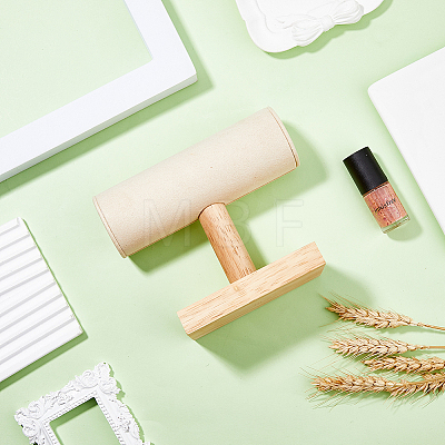 Velvet T-Bar Bracelet Display Stands with Wood Base BDIS-WH0003-29-1