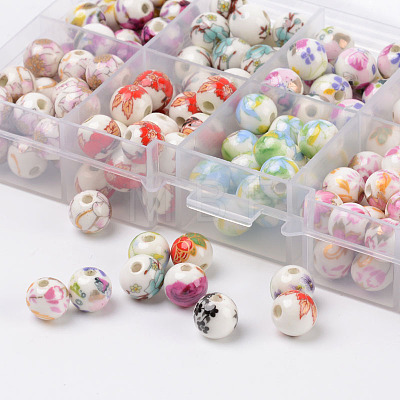 1 Box Ten Color Handmade Printed Porcelain Beads PORC-X0003-01-1