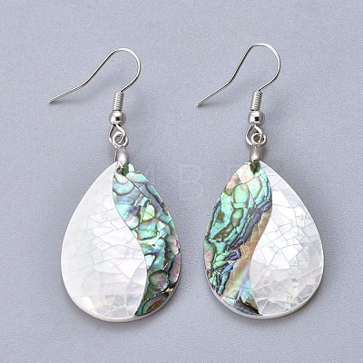 White Shell & Abalone Shell/Paua Shell Dangle Earrings EJEW-K081-03E-1