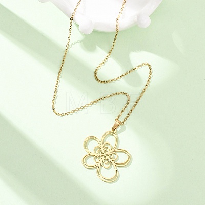 304 Stainless Steel Flower Pendant Cable Chain Necklaces for Men Women NJEW-K308-05B-G-1