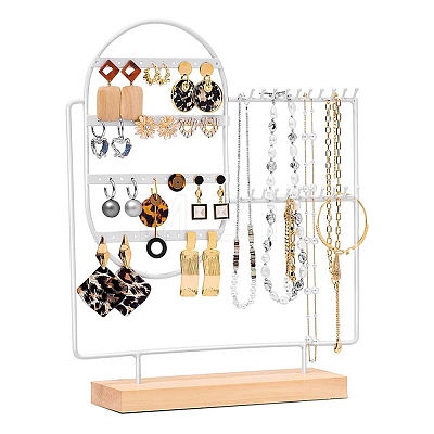 Carbon Steel Jewelry Display Stands with Wooden Base PW-WG98772-01-1