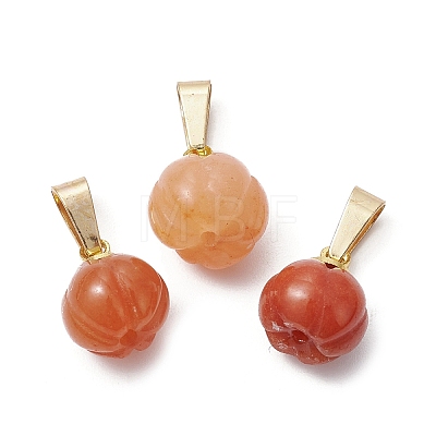 Natural Red Aventurine Pumpkin Charms with Golden Tone 304 Stainless Steel Snap on Bails PALLOY-JF02349-01-1