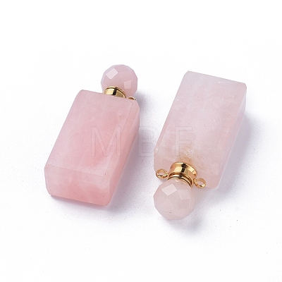 Faceted Natural Rose Quartz Openable Perfume Bottle Pendants G-P435-C-03G-1