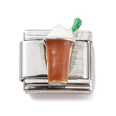 Drink 304 Stainless Steel Enamel Coffee Connector Charms STAS-L023-005E-1