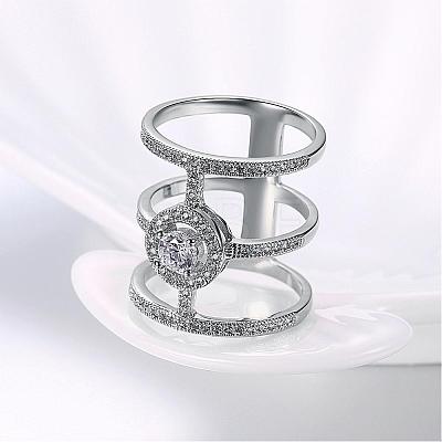 Brass Cubic Zirconia Hollow Three Loops Finger Rings For Party RJEW-BB16279-7P-1