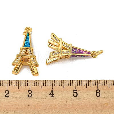 Brass Micro Pave Cubic Zirconia with Synthetic Opal Pendants KK-K356-18G-1