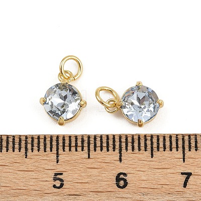 Flat Round Brass Glass Charms KK-L240-06G-02-1