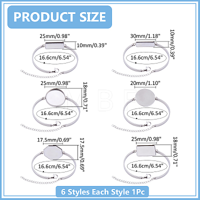 6Pcs 6 Styles 304 Stainless Steel Bangle Making STAS-ME0003-84-1