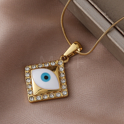 Trendy Cartoon 304 Stainless Steel Enamel White Evil Eye Rhombus Pendant Necklaces for Women MQ6271-1