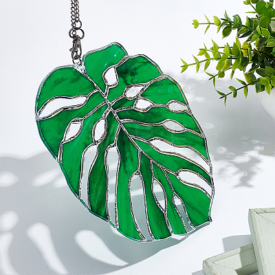 Monstera Leaf Acrylic Pendant Decorations HJEW-WH0043-33B-1