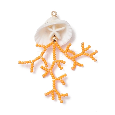 Glass Seed Beaded & Clam Shell Big Pendants PALLOY-MZ01152-03-1