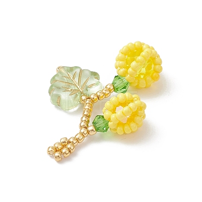 Glass Seed Beaded Berries & Leaf Pendants PALLOY-MZ01114-1